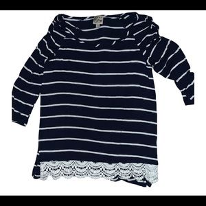 Como Vintage | Navy & White Open Shoulder Blouse - Size PS